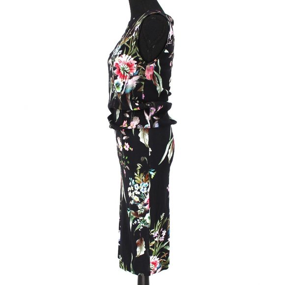 FUZZI Black Floral Sheath Dress Sleeveless Crepe Blouson Knee Length XS NEW JPG - Picture 6 of 8